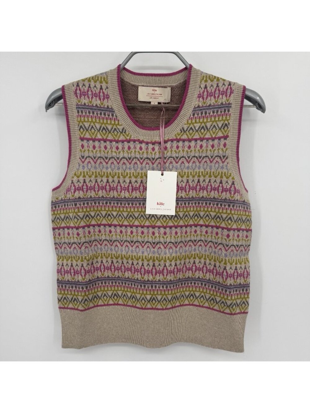 Kilte Collection Goldie Fair Isle Sweater Shell/Tan sz 1 S Cotton-Cashmere $225